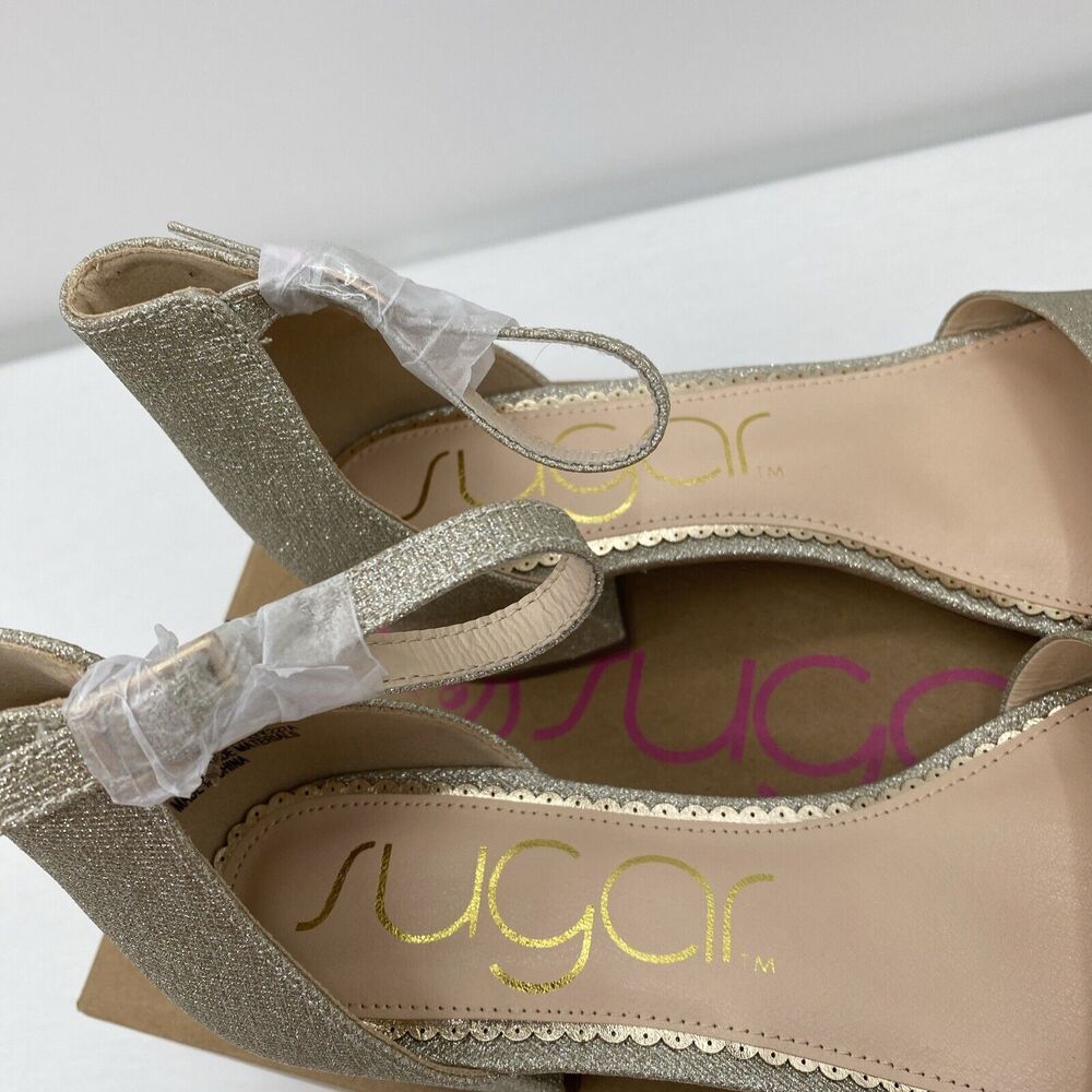 Sugar Women Ankle Strap Sandals Noelle Low Size US 9M Gold Sparkle Glitter - Picture 7 of 8